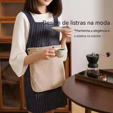 Avental de Cozinha Listrado com Bolso Grande - Resistente à Água e Óleo, Ideal para Cozinha, Bar e Trabalho