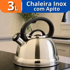 Chaleira Inox com Apito Sonoro Elétrico Fogão 3L Agua quente chimarrão chá matte café