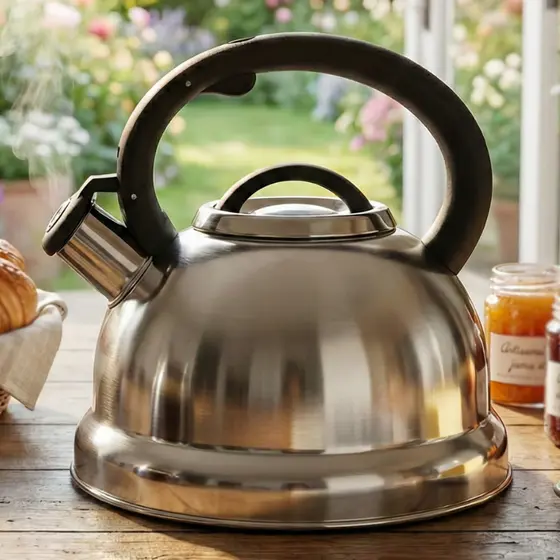 Chaleira Inox com Apito Sonoro Elétrico Fogão 3L Unitermi Brinox Premium chá matte café