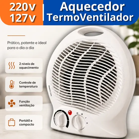 Termoventilador Aquecedor De Ar Elétrico 220v 2000w 127v 1500w Portátil Compacto Esquenta Residencial
