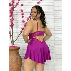 Camisola Feminina Com Calcinha Plus Size Sensual em Renda Conforto Costas Dormir Inverno Mulher