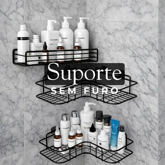 Prateleiras para Banheiro Suporte de Shampoo Preto Sem Furo Qualidade Premium 1/2/3/4/7 Kit