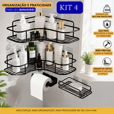 Kit 4 Organizador Banheiro Sem Furo Adesivo Suporte Shampoo Sabonete e Papel