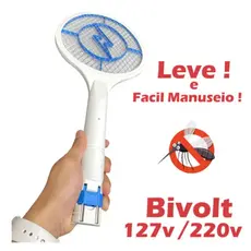 Raquete Para Mosquito Recarregável Potente Pernilongo127/220v Insetos Moscas Prática Segura