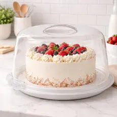Boleira Branca de Plástico com Tampa e Alça Prato para Bolo 28cm Doces e Tortas Lyor