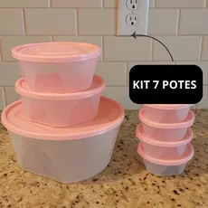 Kit 7 Potes Jogo de Potes Conjuntos de Pote Plástico Para mantimentos e Cozinha Tamanhos Variados