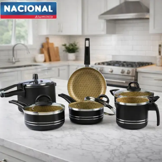 Jogo de panelas com panela de pressão Antiaderente e sem 1 jogo com 5 peças e outro com 6- Nacional