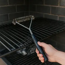Escova Limpadora De Grelha Churrasco Inox Cabo Preto 31cm Limpa Grelha Reforçada Profissional