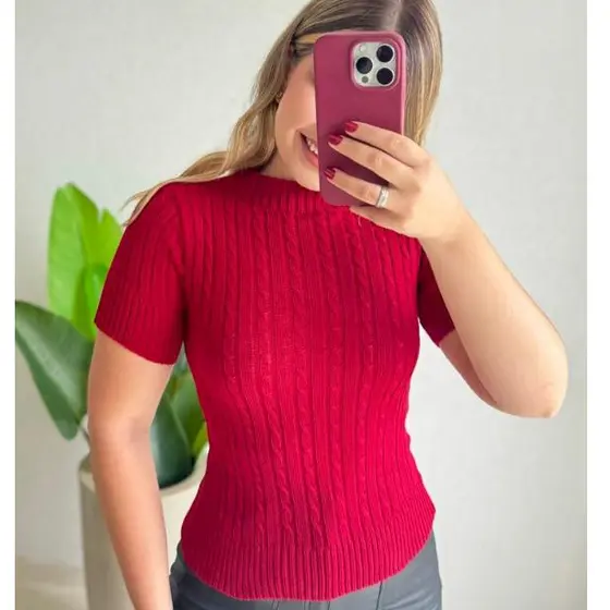 BLUSA FEMININA ESTILOSA TRANÇA TRICOT ELEGANTE PARA DIA DIA CONFORTAVEL MODA VERAO