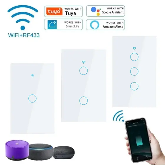 Interruptor Inteligente WiFi Touch 1/2 Botões Compatível com VOZ Alexa e Google Assistant - Entrega em 24h⚡