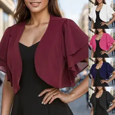 Xale feminino elegante de manga curta cor pura Chiffon G6RE