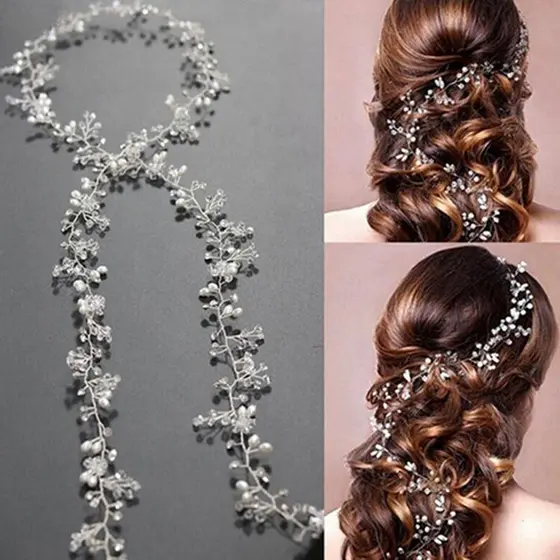 Faixa De Cabelo Feminina Com Pérolas De Strass 50cm/Acessórios De Noiva Para Casamento (Wm) IIYB