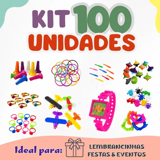 Kit 100 Mini Brinquedos Sortidos para Lembrancinhas Festa Infantil Sacolinha Surpresa Brindes Aniversário Atacado