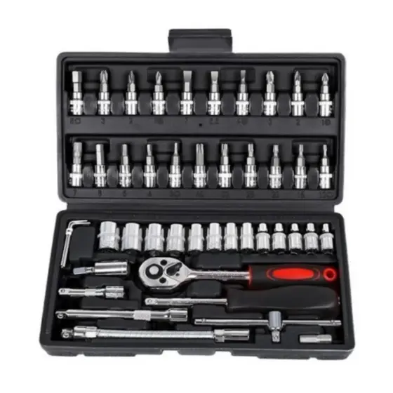 Kit 46 Peças de Ferramentas Completo com Chave Catraca, Soquetes, Chaves Allen e Torx com Maleta