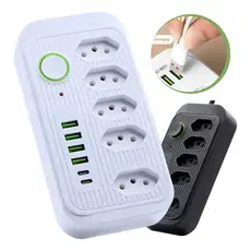Extensão Tomadas com USB e TypeC Universal Bivolt 110v-250v 2500W Power 2m Filtro De Linha Segurança