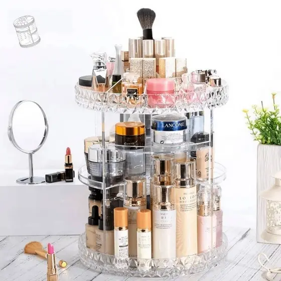 Organizador de Maquiagem e Cosméticos Acrílico Giratório 360º Suporte Para Cosméticos