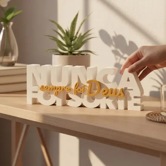 Enfeite Decorativo Nunca Foi Sorte Sempre Foi Deus Para Mesa Sala Quarto Frase Religiosa
