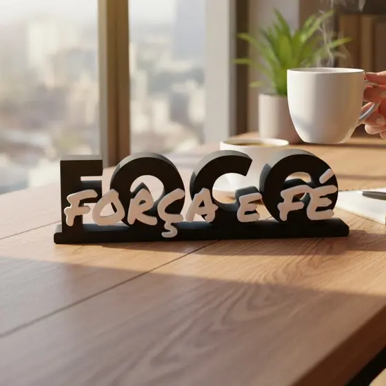 Plaquinha Decorativa Foco Força e Fé Mesa Escritório Decoração Motivacional Presente