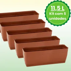 Kit 3 4 5 ou 6 Floreiras com Prato Jardineira Plástica Retangular 11,5 Litros Grande
