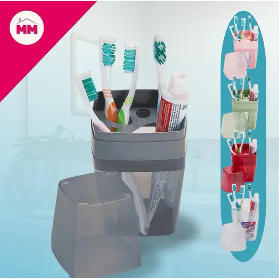 Porta Escovas e Creme Dental com Tampa e Organizador para Banheiro Higiênico