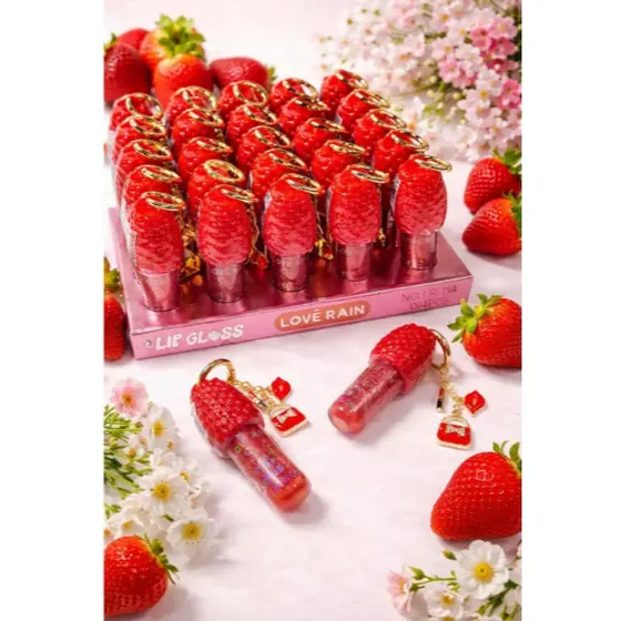 Gloss Labial de Morango com Chaveiro | Lip Gloss Hidratante Labial