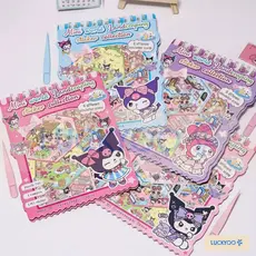Mini Livro 6 Cenário Turma Sanrio Kuromi Melody Cartela de Adesivo c/ Pinça DIY Kawaii Presente Criativo Papelaria
