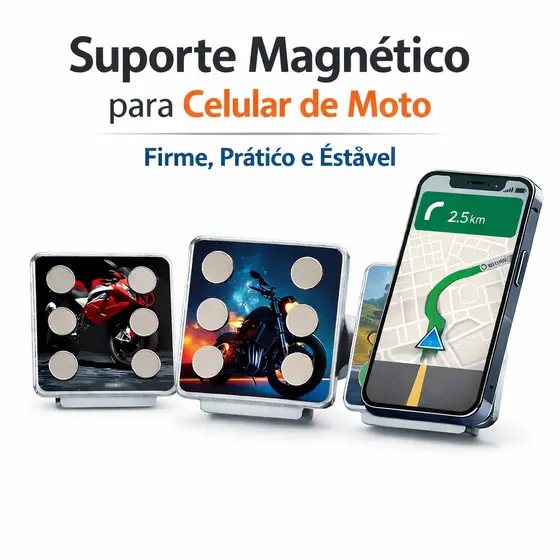 Suporte Magnético 6 Imãs para Celular de Moto Retrovisor para Guidão