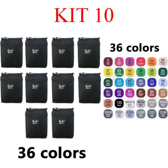 kit 10  36Cores Caneta Marcadora Com Ponta Dupla/Pintura De Arte/Aquarela/Material Escolar/Escritório jehnny