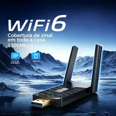 Adaptador Wireless WiFi Mini 2 Antenas Dual Band 1300Mbps 5.8GHz/2.4GHz Sem Fio PC