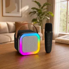 Caixa de Som Bluetooth Portátil RGB com Microfone Sem Fio Karaokê USB TF AUX LED Colorido Mini Speaker Potente