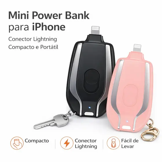 Carregador Portátil Chaveiro para iPhone Lightning Mini Power Bank de Emergência