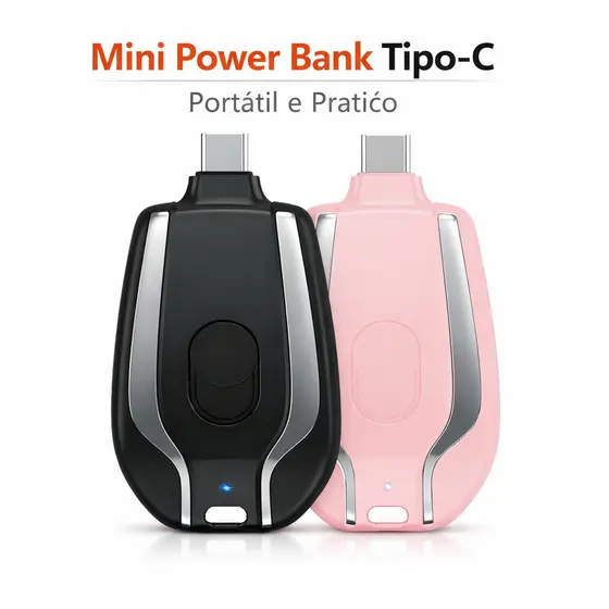 Carregador Portátil Chaveiro Tipo-C de Emergência Mini Power Bank