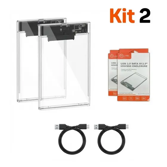 Case Gaveta HD SSD 2.5 Sata III USB 3.0 Transparente Externo 6Gbps PC Notebook PS4 Kit 2 jehnny