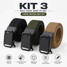 Kit 3 Cinto Tático de Nylon 4cm com Fivela de Engate Rápido Ajustável