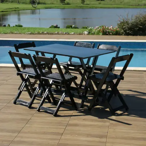 Conjunto Mesa Dobrável 1.00 X 70 Com 4 Cadeiras Em Madeira
