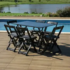 Conjunto Mesa Dobrável 1.00 X 70 Com 4 Cadeiras Em Madeira