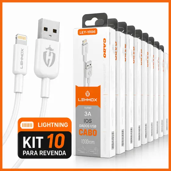 Kit 10 Cabo Usb-a Lightning 1m Lehmox Revenda Atacado