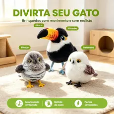 Newpet Brinquedo Interativo para Gatos Pássaro Realista com Sensor de Toque Bate Asas e Pia Recarregável USB