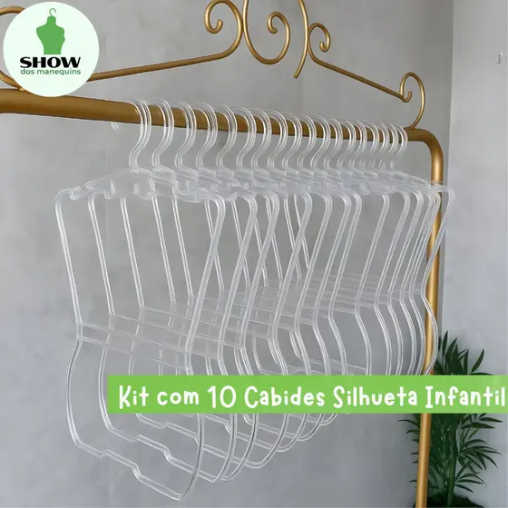Kit 10 Cabides Infantis Silhueta Transparente – Ideal para Lojas e Closets