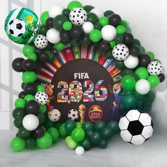 Kit Balões Futebol Verde Branco Preto Feliz Aniversário Decoração Festa Completa