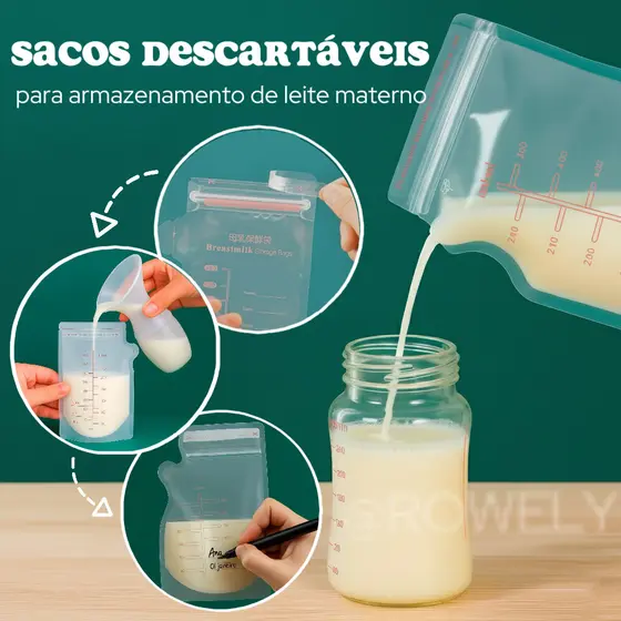 Kit 30 Sacos Descartável de Armazenamento de Leite Materno 250ml BPA Free com Escala de Medição