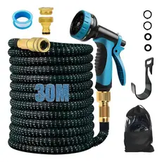 Mangueira De Jardim 30 Metros ExpansíVel Borracha Polyester ReforçAda Kit Completo Com Bico Esguicho Bolsa Suporte Alta