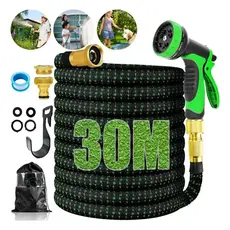 Mangueira Jardim 30 Metros Irrigação Flexível Reforçada Expansível 30m com Pistola Jatos Retrátil Magica Com Esguicho En
