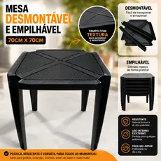 Mesa 70x70cm Plástica Desmontável — Durável, Leve e Prática para o Dia a Dia