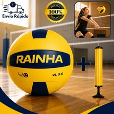 Bola De Vôlei 3.5 Rainha Original E Bomba De Ar Profissional Para Quadra Praia Amarela Branca
