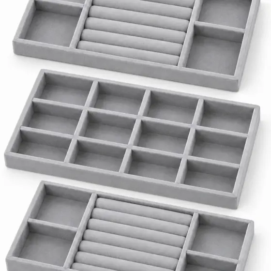 KIT ORGANIZADOR DE JOIAS ACESSORIOS E SOUVENIRS DE VELUDO – 3 BANDEJAS