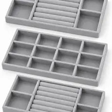 KIT ORGANIZADOR DE JOIAS ACESSORIOS E SOUVENIRS DE VELUDO – 3 BANDEJAS