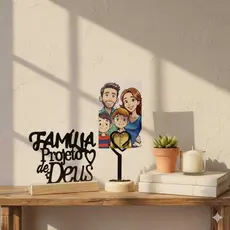 Porta-Retrato Coração + Placa Família Projeto de Deus - Kit Decorativo MDF 2 Peças