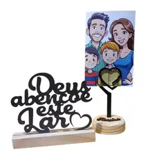 Kit Decorativo MDF 2 Peças – Porta-Retrato Coração + Placa Deus Abençoe Este Lar