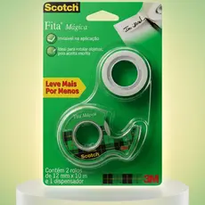 Fita mágica adesiva scotch invisível  12mmx10m com dispenser e 2 rolos 3m